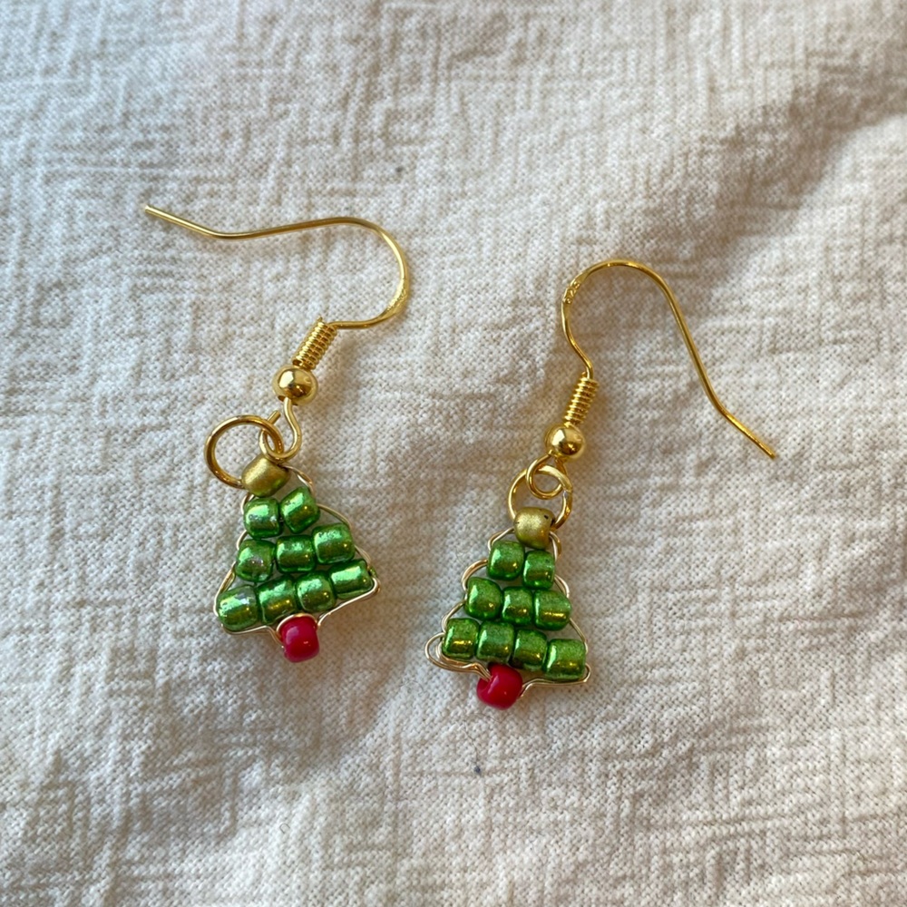 Handmade Christmas Tree Earrings, Holiday Earrings, Christmas Gift - Picture 2 of 5